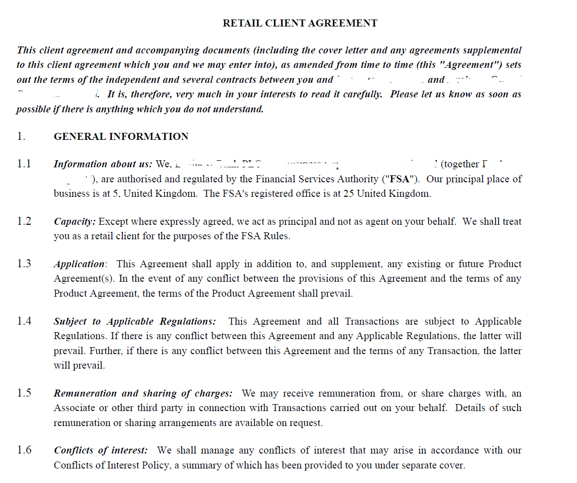 Ejemplo de un contrato de prestación de servicios de inversión original en inglés